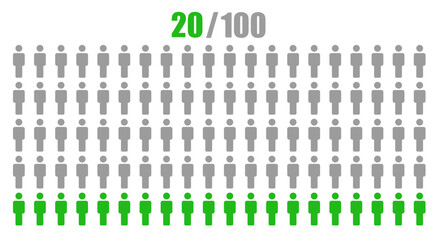Population 20 percentage for infographic icon isolated on White background