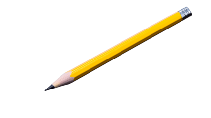 Yellow pencil with sharpened tip on transparent background