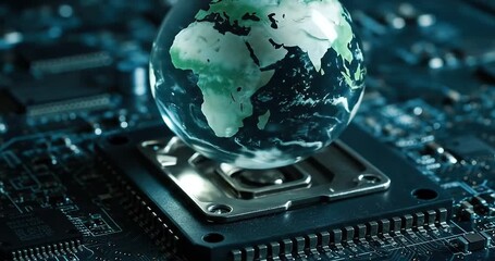 Glass globe on a circuit board - Powered by Adobe