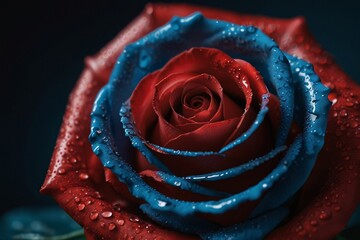 Red rose in blue liquid