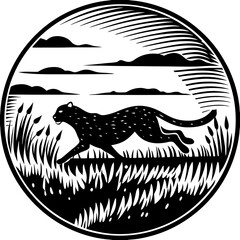 Obraz premium Cheetah Running Silhouette in Motion at Dusk