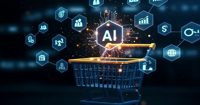 Ai in shopping cart with glowing icons