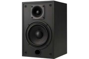 Obraz premium Black audio speaker emitting sound waves on transparent background
