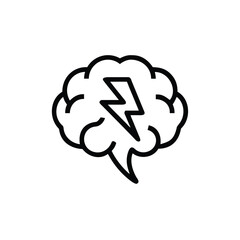 Outline brain with lightning bolt symbol on icon