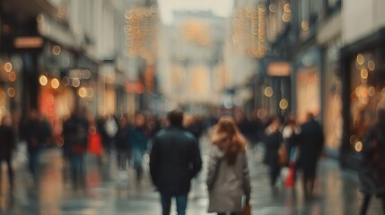 Blurred defocused of unrecognised crowd people walking in the city street, night life and urban scene