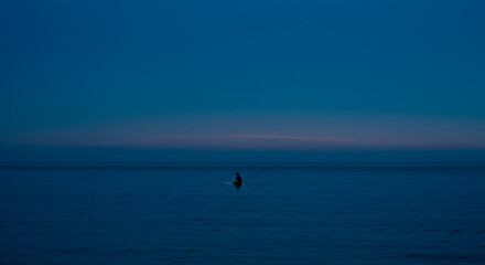 Blue Hour Serenity on a Surfboard