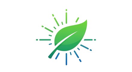 Obraz premium A green leaf with radiating lines suggesting light or energy on white.