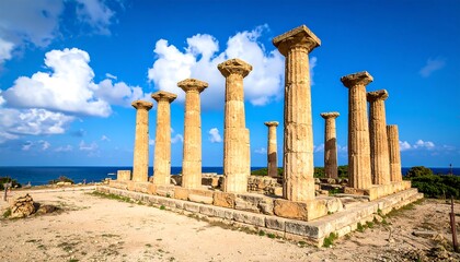Ancient temple ruins overlooking the sea