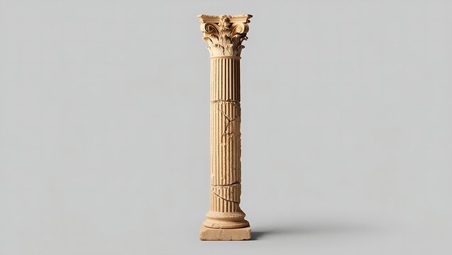 Fototapeta Elegant golden corinthian column with ornate capital stands against a neutral gray background