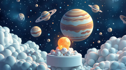 Naklejka premium Colorful Planets Above Soft Cloudscape