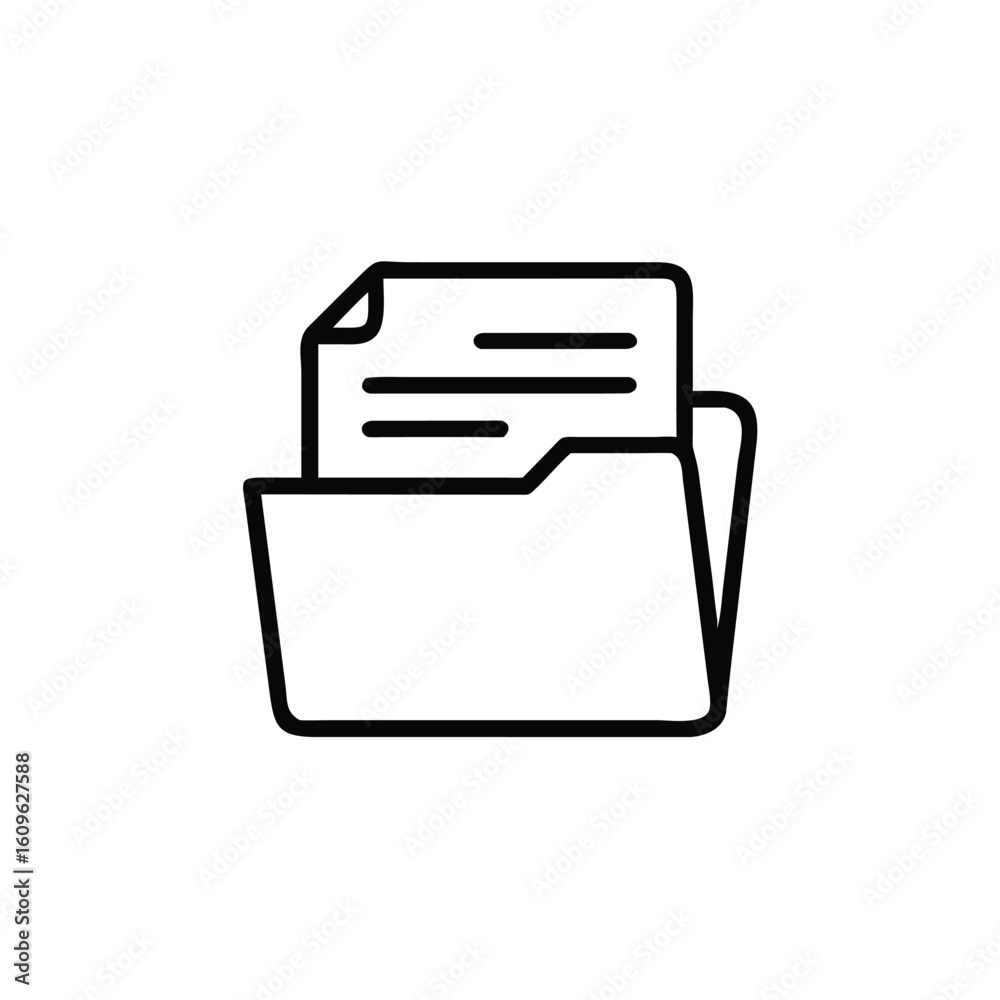Poster outline icon a document folder with papers inside file archive