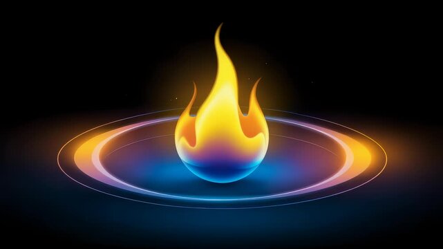 Glowing Orb With Flame and Concentric Light Rings
