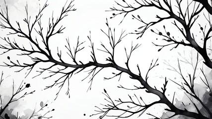 Abstract watercolor style art combination of art black and white themed background. Tree branches textured art with sense of colors