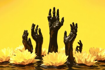sunset in the flowers with hands