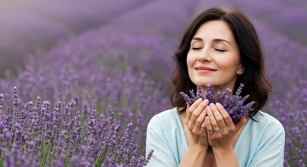 Lavender Field Serenity: Woman Embracing Nature's Calm
