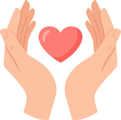 Two Cupped Hands Holding a Vibrant Pink Heart in a Flat Caring Gesture.