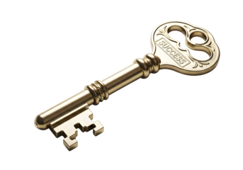 Ornate Golden Key with Success Inscription Detailed Metalwork.