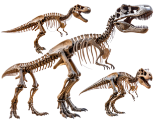  Fossil Skeleton of T-Rex in Roaring Pose, Museum Style, Isolated PNG