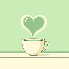Warm Heart-Shaped Steam Rising from a Creamy-Beige Cup of Tea.