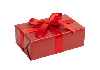 Obraz premium Rectangular Gift Box Wrapped in Red Paper with Ribbon.