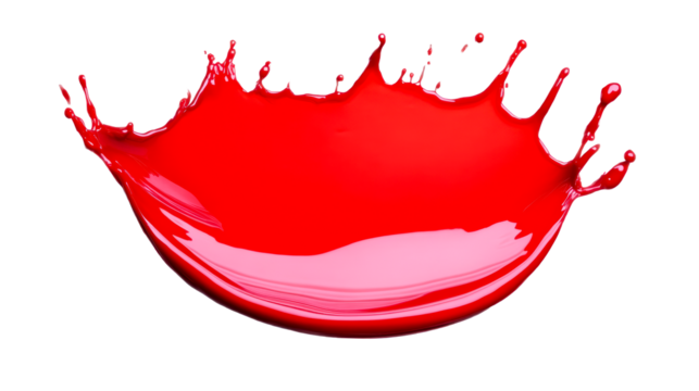 Red paint splash creates dynamic visual effect with droplets