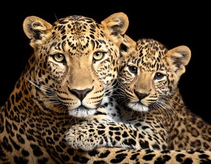 Fototapeta premium Close-up of two leopards, mother and cub