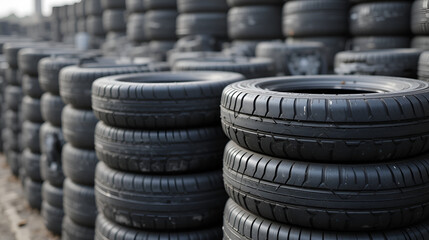 used car tires stacked in piles