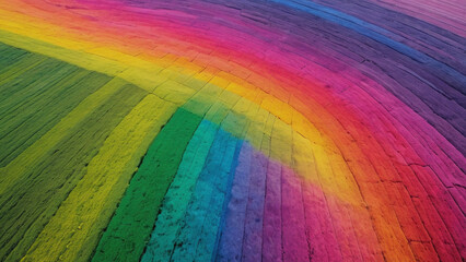 Fototapeta premium Drone view of a field dyed in rainbow filters