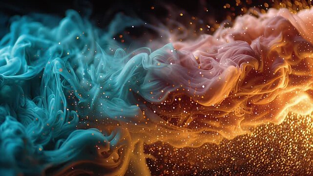 流れる暖色と寒色の煙の抽象的な背景 | Abstract Background of Flowing Smoke in Warm and Cool Colors