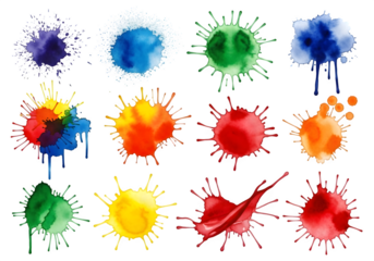 Watercolor Paint Splashes Vibrant Artistic Ink Blots Collection.