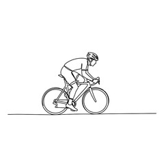 Fototapeta premium A continuous line drawing of a cyclist wearing helmet riding a bicycle