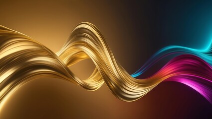 Abstract glassy combination of gold and colorful gradient wave background