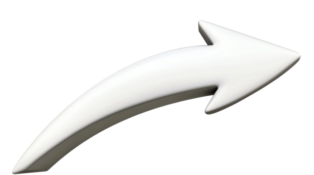 Curved arrow pointing right with transparent background for design