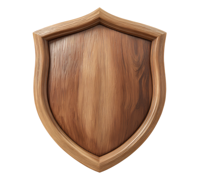 A simple wooden shield icon, transparent background PNG file.