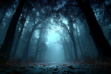 Fototapeta premium Enigmatic Foggy Forest Landscape Shrouded in Mystical Atmosphere