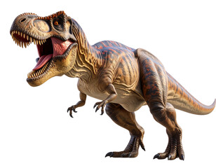 Fototapeta premium Realistic Tyrannosaurus Rex Roaring with Open Mouth, Side View, Isolated PNG