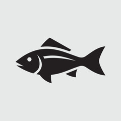 Simple black silhouette of a fish on a light gray background
