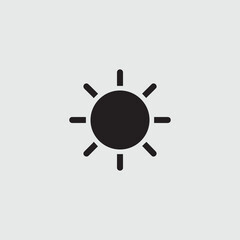 Simple black sun icon with radiating lines on a light gray background