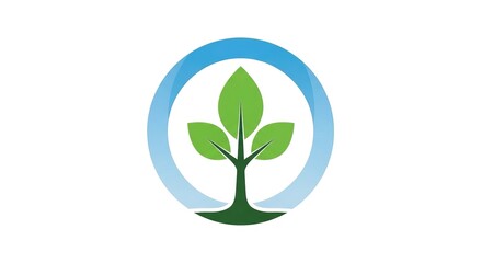 Green tree with leaves inside blue circle on white background.
