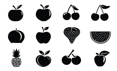 Black and White Fruit Icons Vector Illustration Fresh Food Design Element for Menu and Healthy Eating Projects