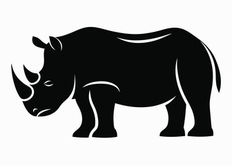 Fototapeta premium Black rhinoceros silhouette on a white background animal