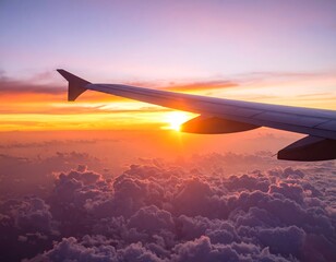 Airplane wing over sunset clouds (2)