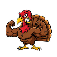 Cartoon of a Muscular, Angry Turkey Mascot on transparent background