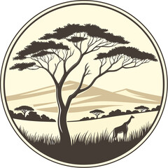 Palm tree silhouette on tropical island vector illustration with sunset sky and nature landscape