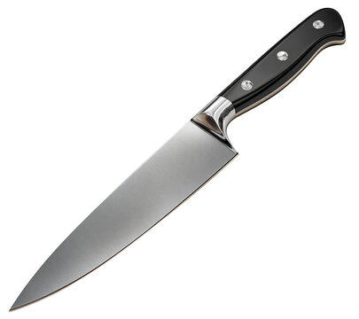 Sleek chef's knife isolated on a transparent background, cutout PNG, vector graphic.
