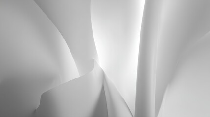 Abstract monochrome composition featuring large overlapping curves, mathematical surfaces,