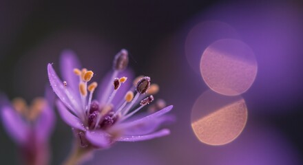 Delicate purple flower stamens with beautiful bokeh background