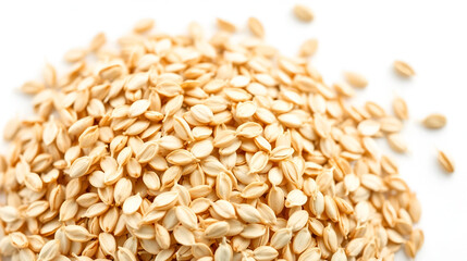 Fototapeta premium A close-up of rolled oats against a white background.