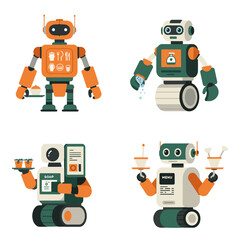 Fototapeta premium Set illustration vector graphic of Smart Canteen Robots