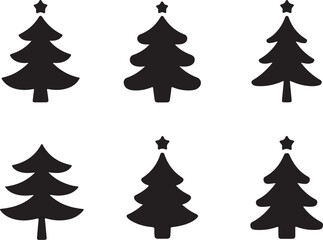Obraz premium Christmas Tree Silhouette Vector Icon Set, Holiday Pine Tree Collection in Black.